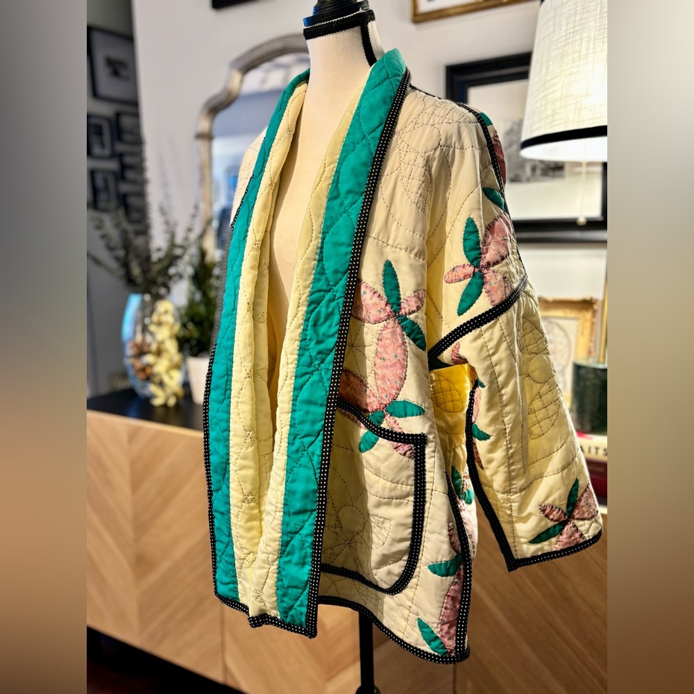 🧵SOLD🧵 HANDMADE (by me) Vintage 1930s Quilt Jacket size S/M - Picture 4 of 16